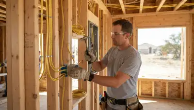 San Antonio electrician securing electrical boxes and routing cable through wall framing for new construction wiring