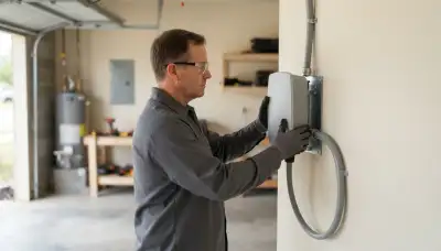 Electrician installs wall-mounted EV charger with dedicated conduit in San Antonio, TX