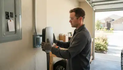 Electrician installing an EV charger and dedicated circuit in an Elmendorf, TX garage