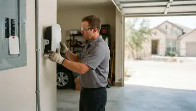 Wall-mounted EV charger installation in a New Braunfels, TX garage by a San Antonio electrician