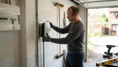 Electric vehicle charger installation with wall-mounted Level 2 charger in Somerset, TX