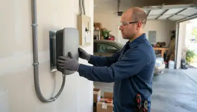 Electrician installing an EV charger at a Universal City, TX home