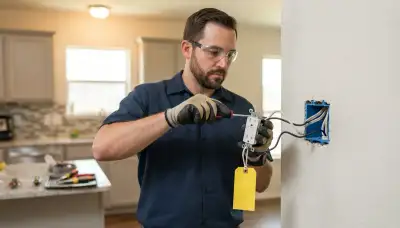 San Antonio, TX electrician installs a GFCI receptacle with line and load wiring in a home electrical box