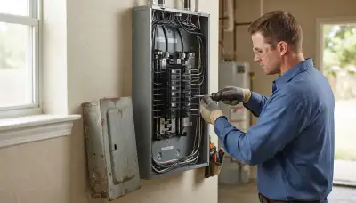 Electrician upgrading an older home's electrical panel to 200 amps in Atascosa, TX