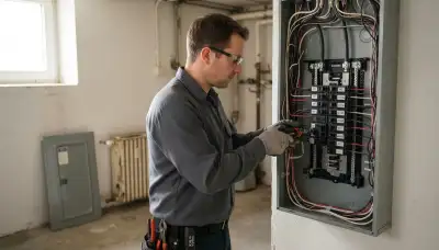 Electrician upgrading an electrical panel in an older San Antonio, TX home