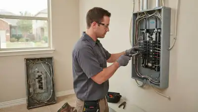Electrician upgrading an older home's electrical panel to 200 amps in Garden Ridge, TX