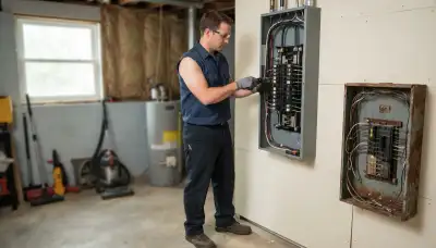 Electrician upgrading an older home's electrical panel to 200 amps in Marion, TX