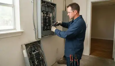 Electrician upgrading an older home's electrical panel in Saint Hedwig, TX