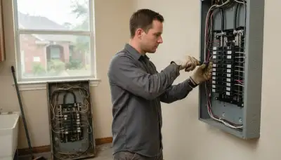 Electrician upgrading an electrical panel in an older Spring Branch, TX home