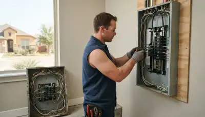 Electrician upgrading an older home’s electrical panel in Von Ormy, TX